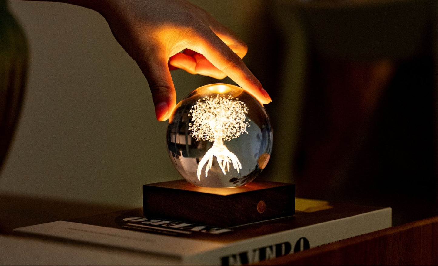Lampe en Cristal Gravé avec Socle en Noyer - Gingko