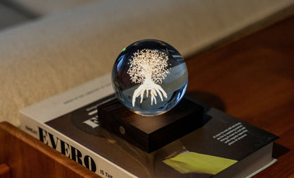 Lampe en Cristal Gravé avec Socle en Noyer - Gingko