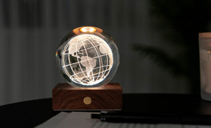 Lampe en Cristal Gravé avec Socle en Noyer - Gingko
