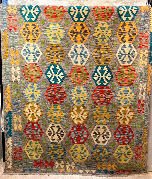Tapis d'Orient Kilim 100% Laine Vierge Coloré 240x173 cm.