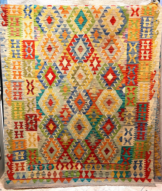 Tapis d'Orient Kilim 100% Laine Vierge Losange Coloré