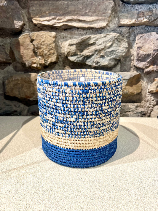 Bougie Parfumée Citron Confit en Raphia Bleu Taille L - Côté Bougie