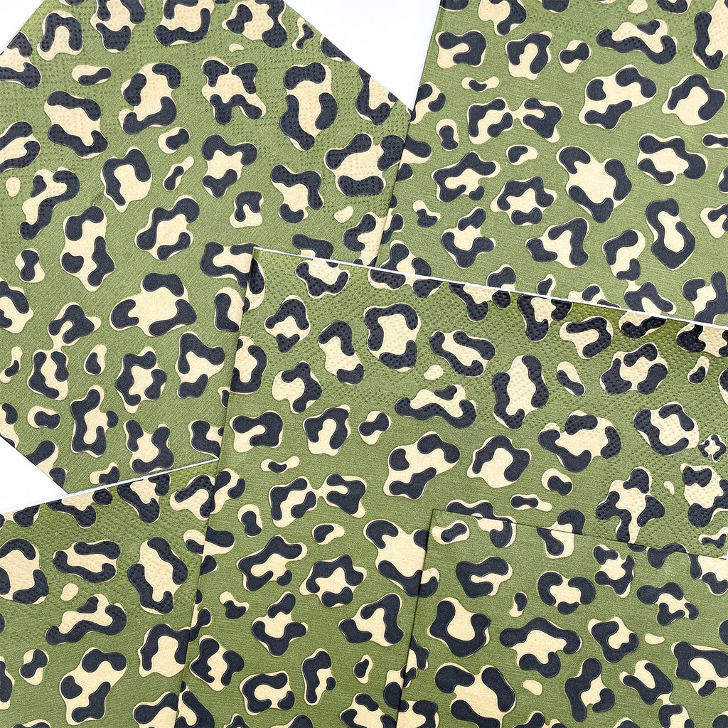20 Serviettes en Papier Imprimé Léopard Kaki 33x33 cm - Opjet