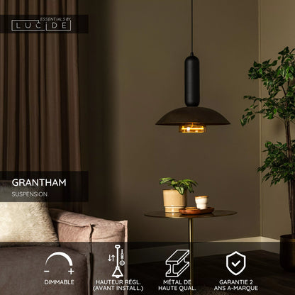 Suspension Grantham Noir & Café Moderne - Lucide avec ampoule