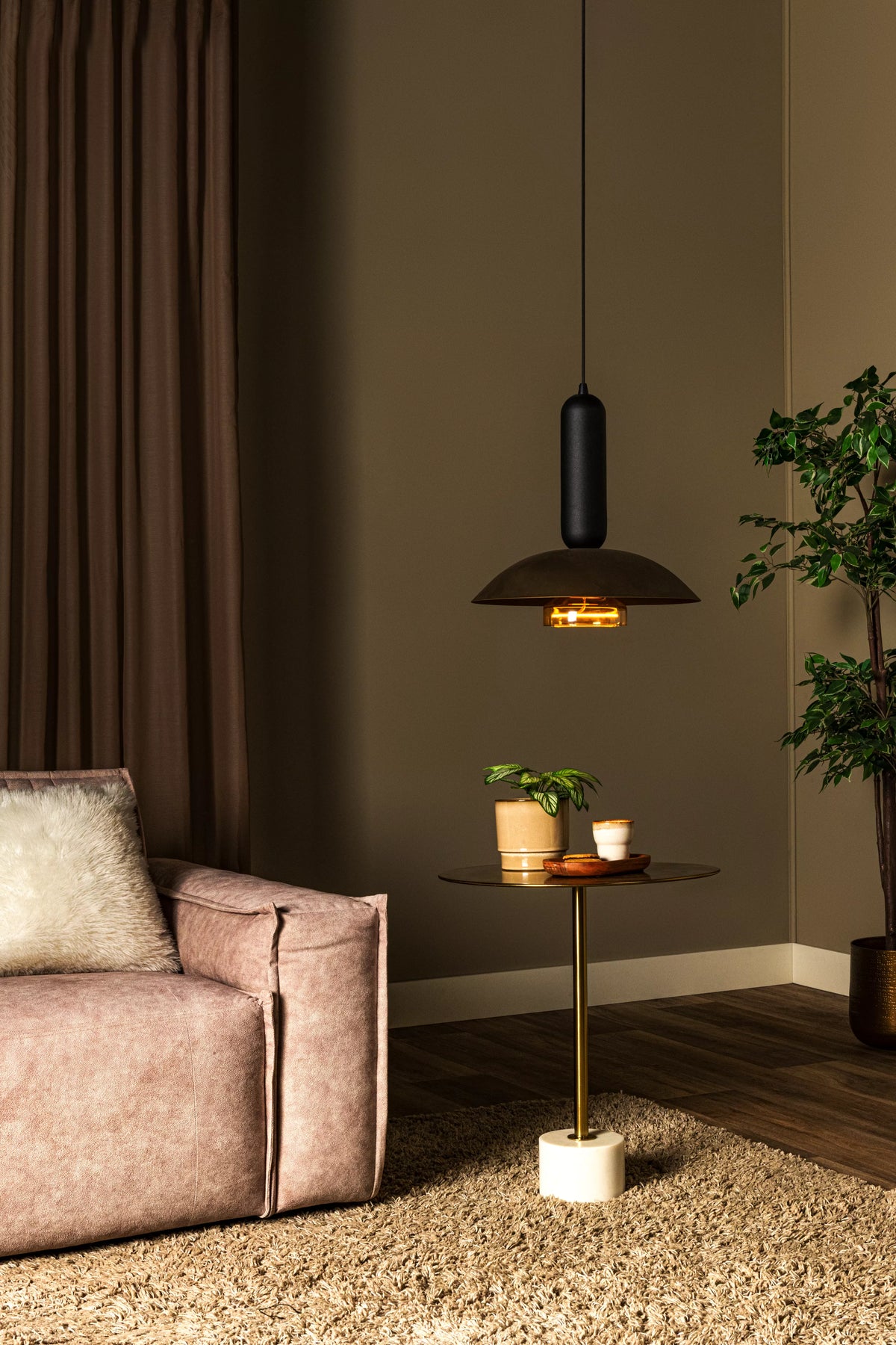 Suspension Grantham Noir & Café Moderne - Lucide avec ampoule