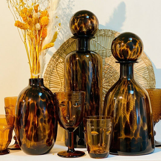 Vase en Verre Moucheté Brun Léopards H.20 cm - Opjet