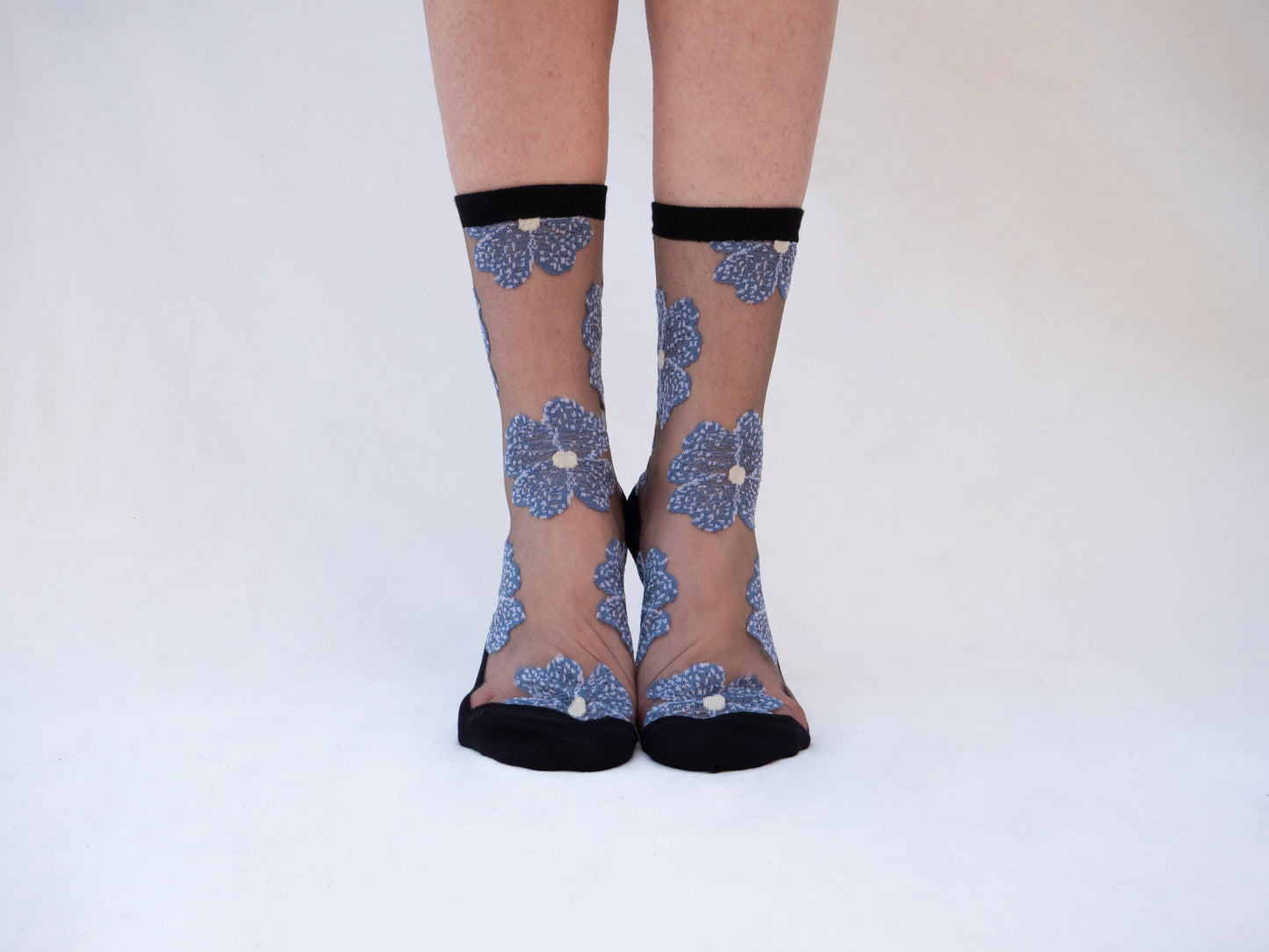 Chaussettes Transparentes Fleuris Bleues/Noires Murano - Atelier St Eustache