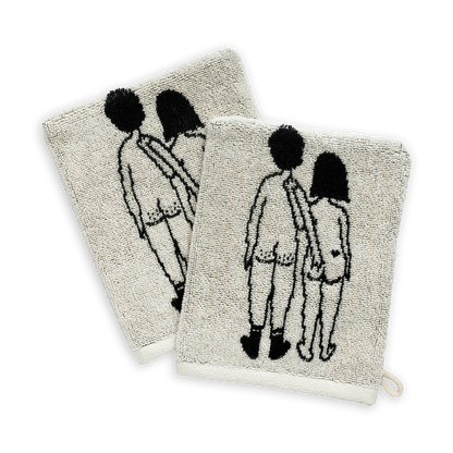 Set de Deux Gants de Toilette Illustration "Couple Nu" - Helen B