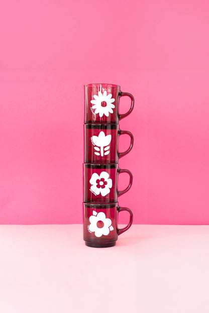 Set de 4 Mugs en Verre Rétros Prunes Fleurs - Duralex