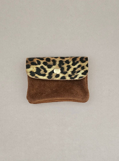 Porte Monnaie en Cuir de Vachette Motifs Léopard 1 x 2 x 8 cm