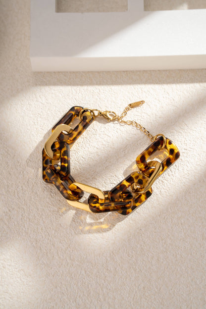 Bracelet Chaîne Écaille Dorée Résine Acier Inoxydable