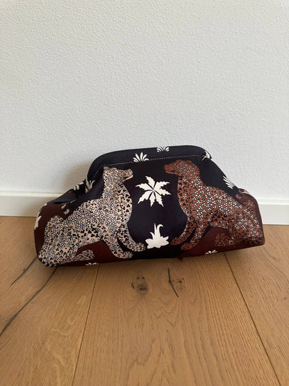 Pochette Clutch Jungle Noir/Marron Bandoulière à Chaîne en Polyester 21x31 cm
