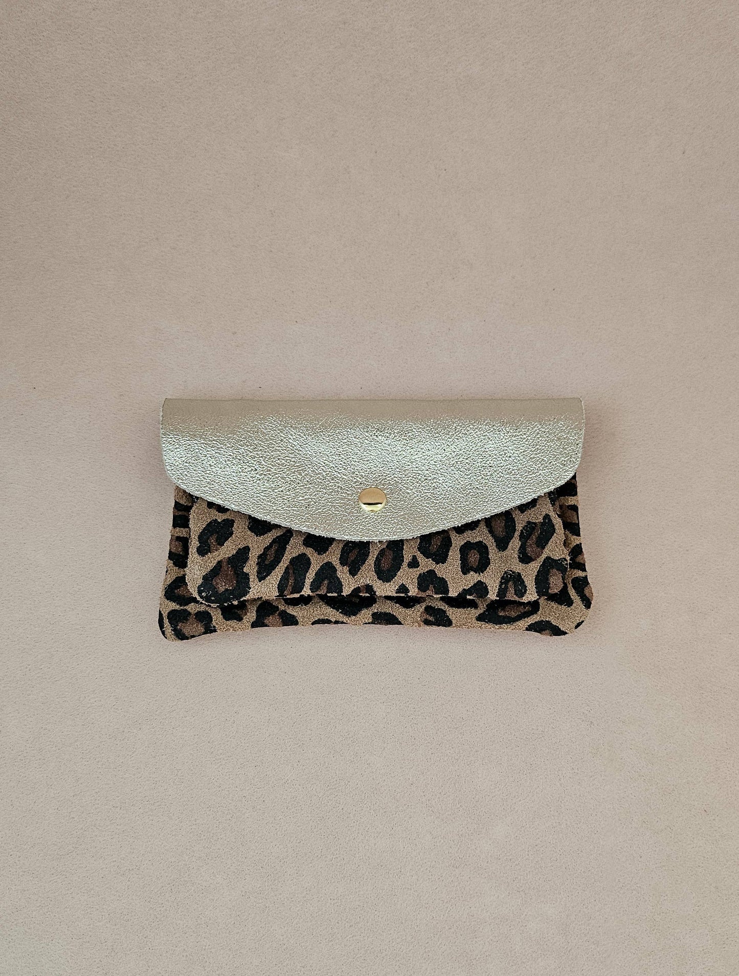 Pochette en Cuir de Vachette, Double Poches Léopard 15 x 1 x 8,5 cm