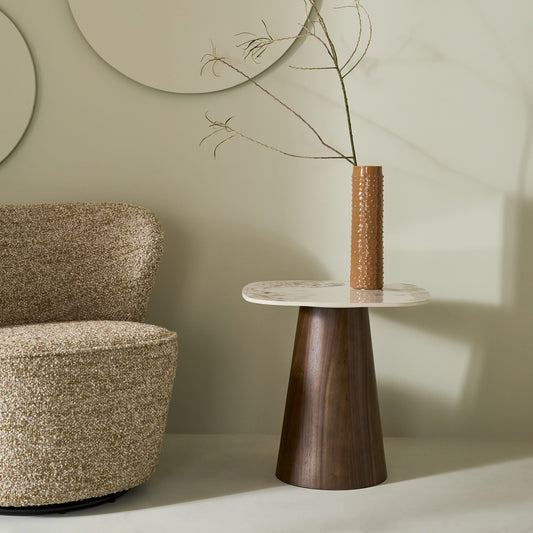 Bout de Canapé Alessandra en Céramique & Bois H.58 cm - Signature