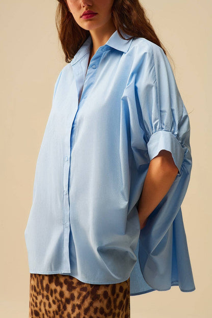 Blouse oversize bleu bébé à manches courtes