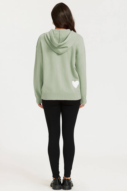 Sweat à capuche avec broderie cœur en vert olive