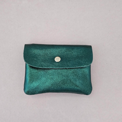 Porte-Monnaie en Cuir de Vachette Métallisé 11x8 cm