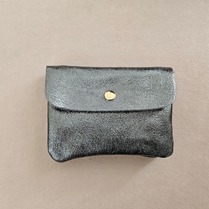 Porte-Monnaie en Cuir de Vachette Métallisé 11x8 cm