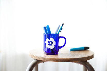 Set de 4 Mugs en Verre Rétros Bleu Fleurs - Duralex