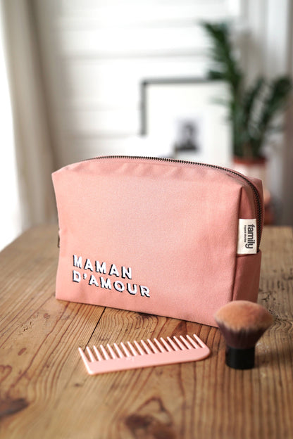 Trousse de Toilette "Maman d'Amour" en Coton Rose - Family Impact Stories