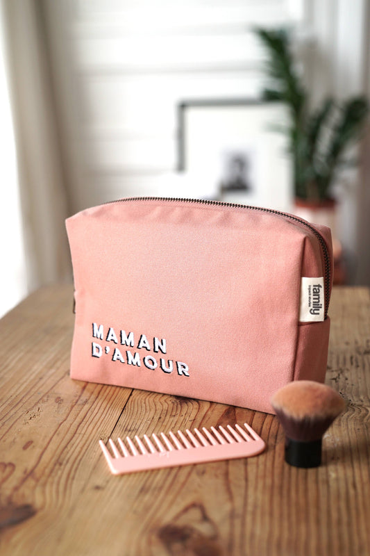 Trousse de Toilette "Maman d'Amour" en Coton Rose - Family Impact Stories