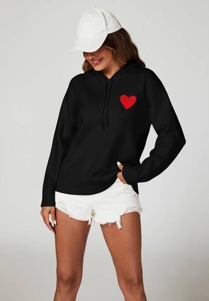Sweat à Capuche Noir Brodée avec Coeur - FS Collection