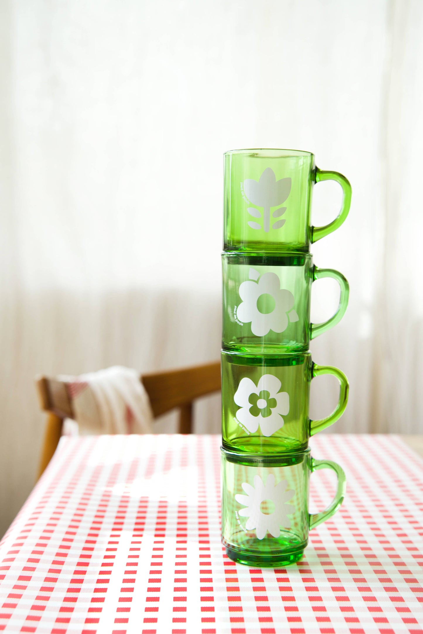 Set de 4 Mugs en Verre Rétros Verts Fleurs - Duralex