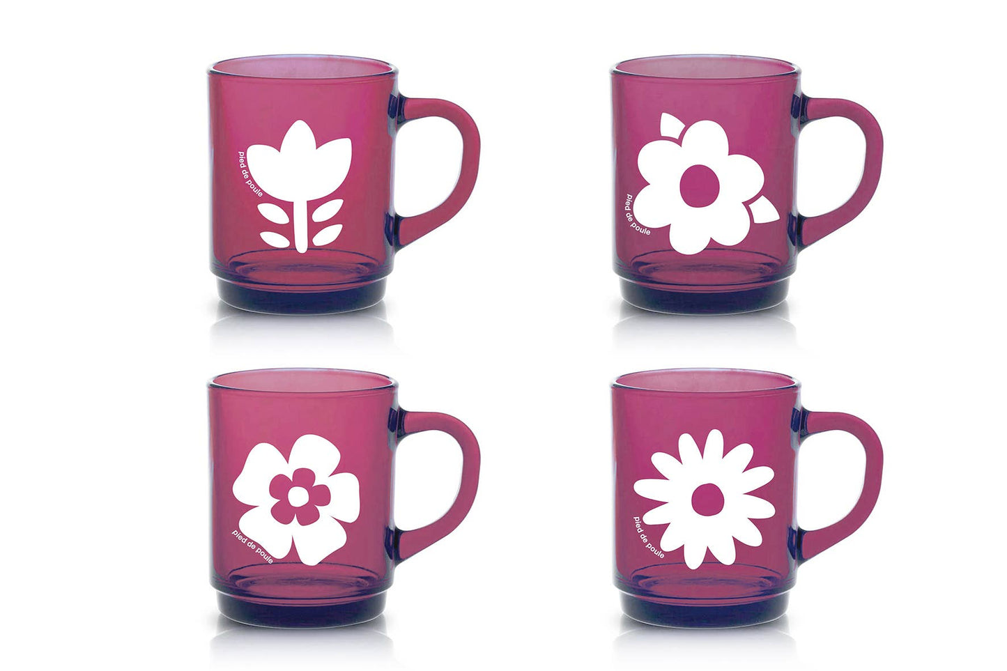 Set de 4 Mugs en Verre Rétros Prunes Fleurs - Duralex