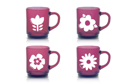 Set de 4 Mugs en Verre Rétros Prunes Fleurs - Duralex