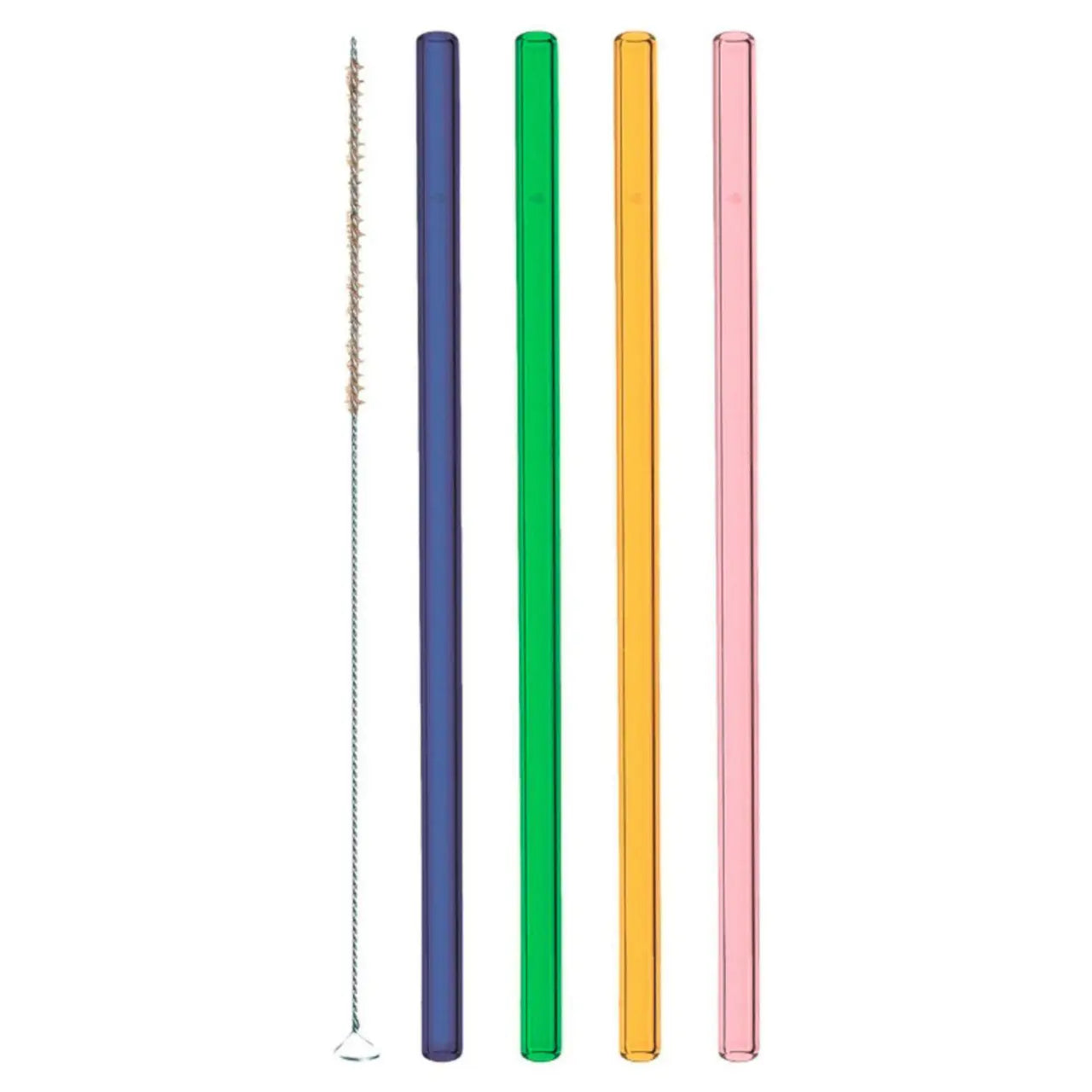 Set de 4 Pailles en Verre Borosilicate Colorées & Goupillon - Leonardo