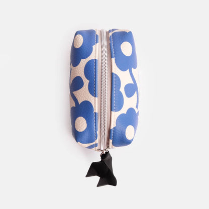 Trousse Cosmétique Mini Cube Fleur Mono Bleue