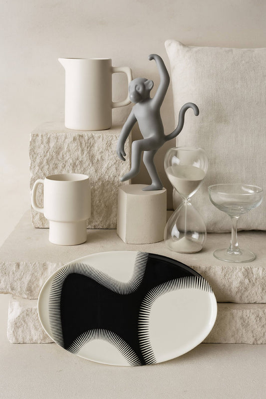 Plateau Ovale Wave Noir en Métal Style Contemporain 18x40cm - Gangzaï