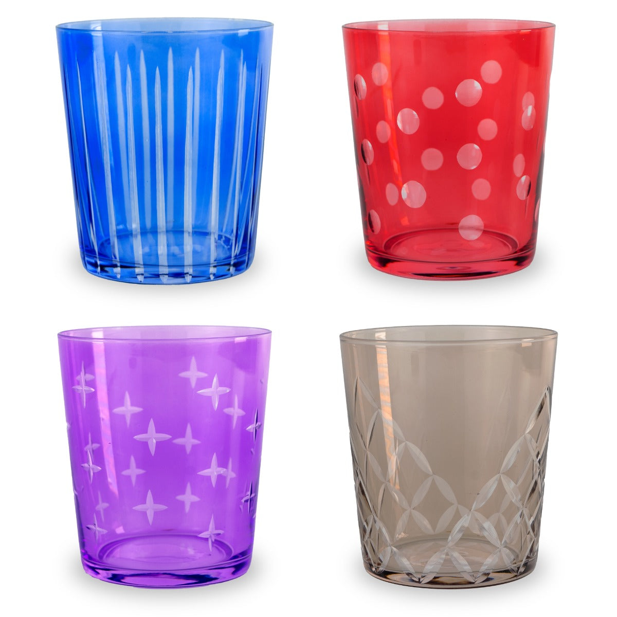 Set de 4 Gobelets en Verre avec Motifs Mixtes - WD Lifestyle