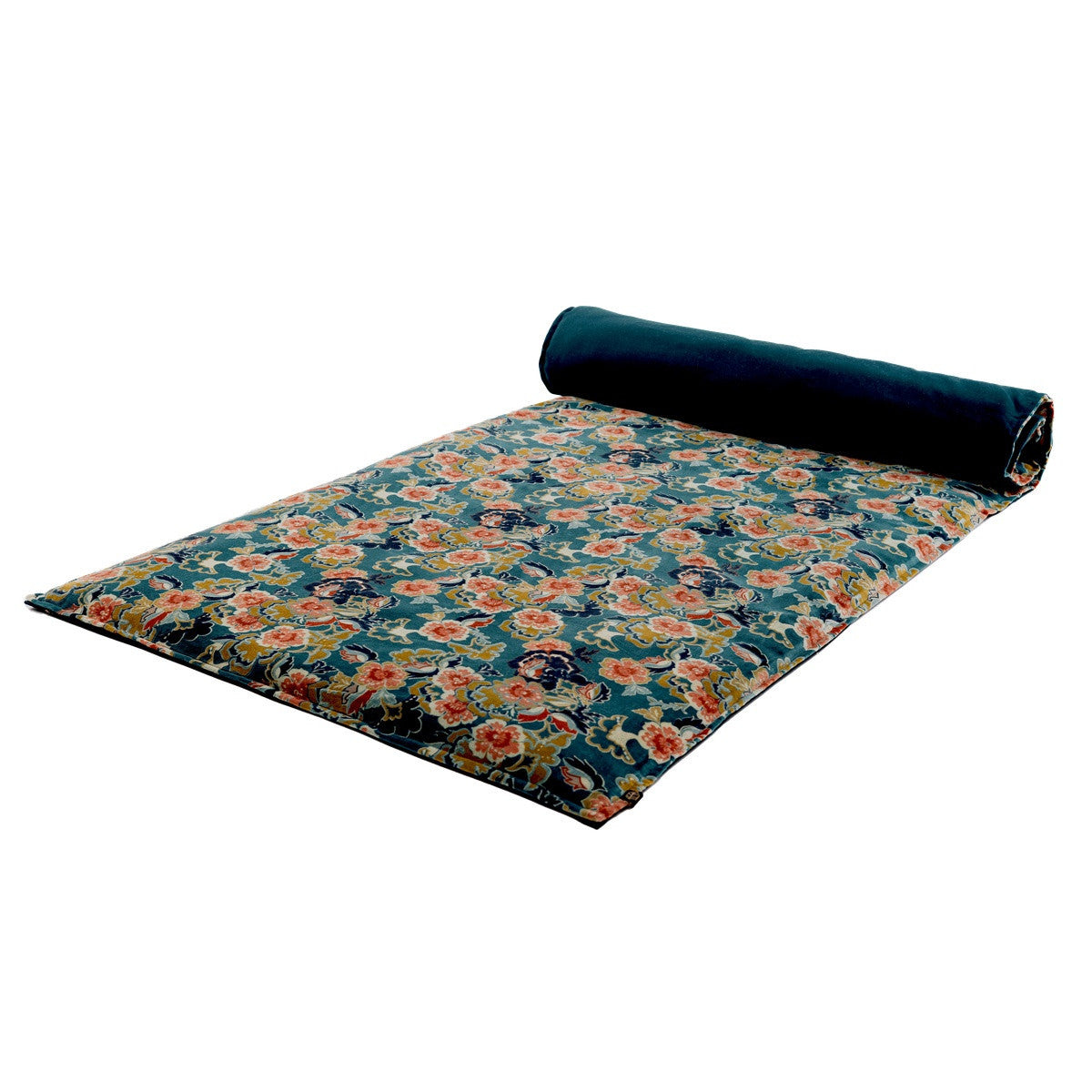 Housse d'Édredon en Velours Fleurie Boston 85x200 cm - Haomy bleu de prusse
