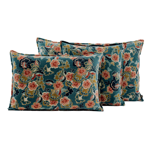 Housse de Coussin Boston Fleurie Bleu de Prusse 45x45 cm - Haomy