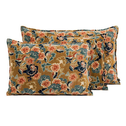 Housse de Coussin Fleurie Boston en Velours Gold 40x60 cm - Haomy