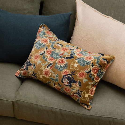 Housse de Coussin Fleurie Boston en Velours Gold 40x60 cm - Haomy