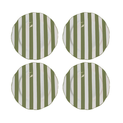 set de 4 Assiettes Plates Trattoria Motif Rayé Rose, Bleu ou Kaki - Opjet