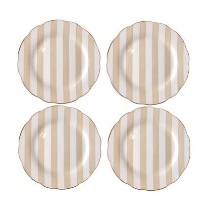 set de 4 Assiettes Plates Trattoria Motif Rayé Sable, Rose, Bleu ou Kaki - Opjet