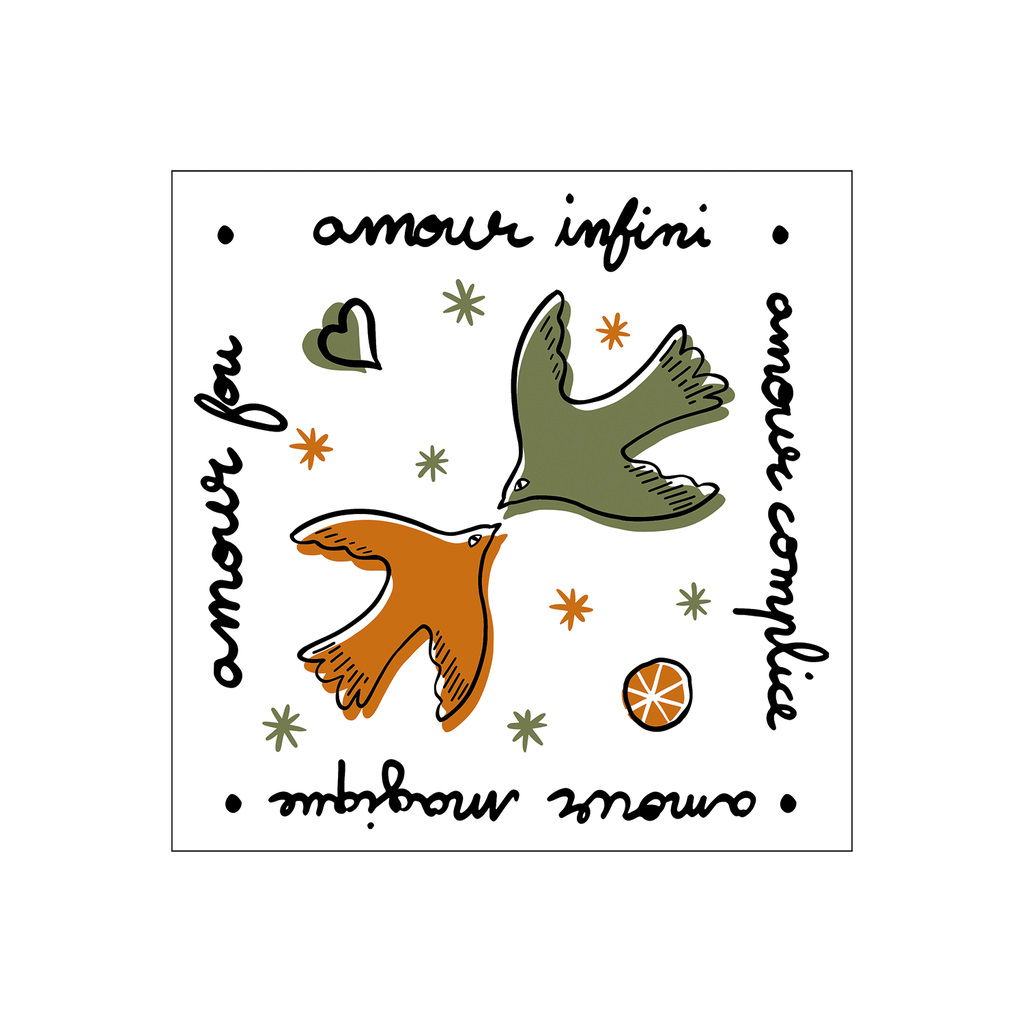 Serviettes de Table en Papier Recyclé Amour Oiseaux x20 - Opjet
