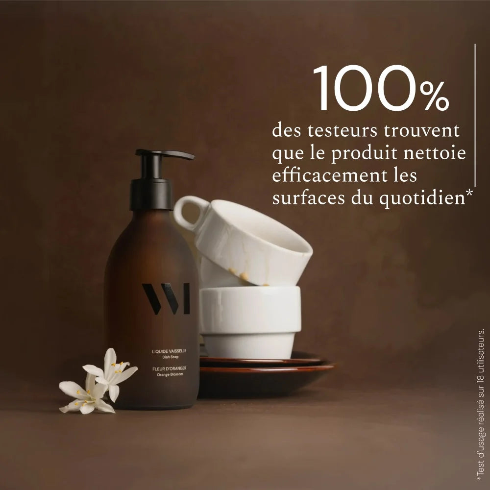 Flacon Verre Liquide Vaisselle 290ml, Fleur d'Oranger / Citron-Basilic - What Matters