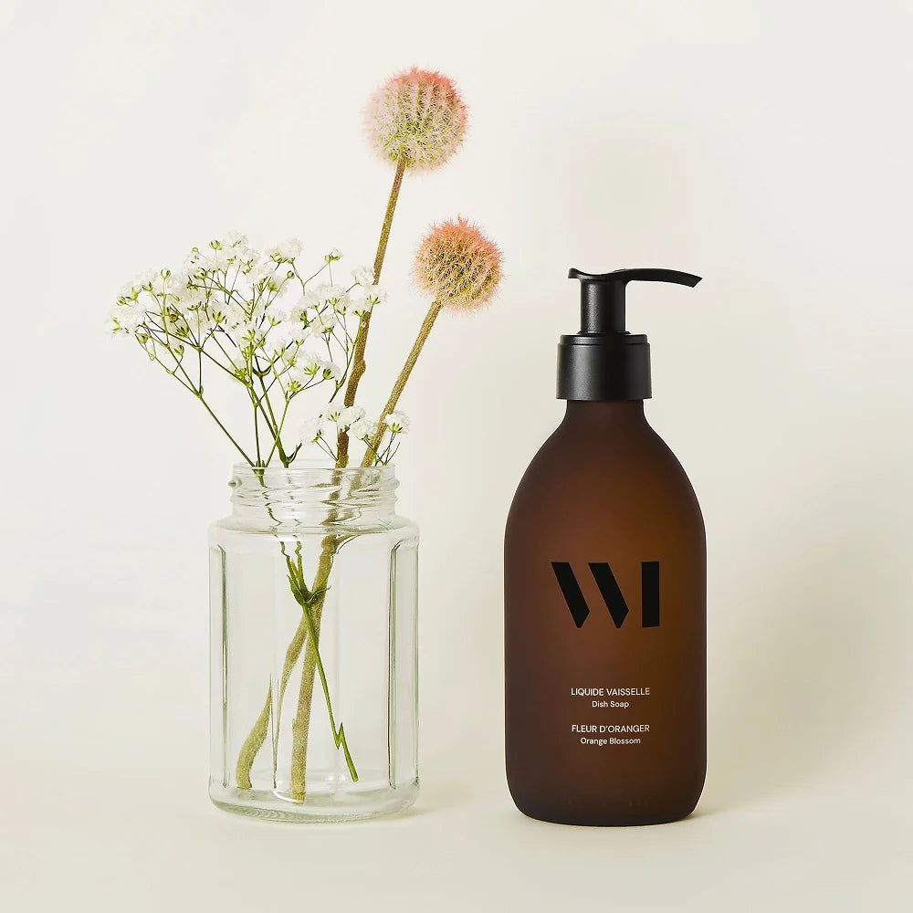 Flacon Verre Liquide Vaisselle 290ml, Fleur d'Oranger / Citron-Basilic - What Matters