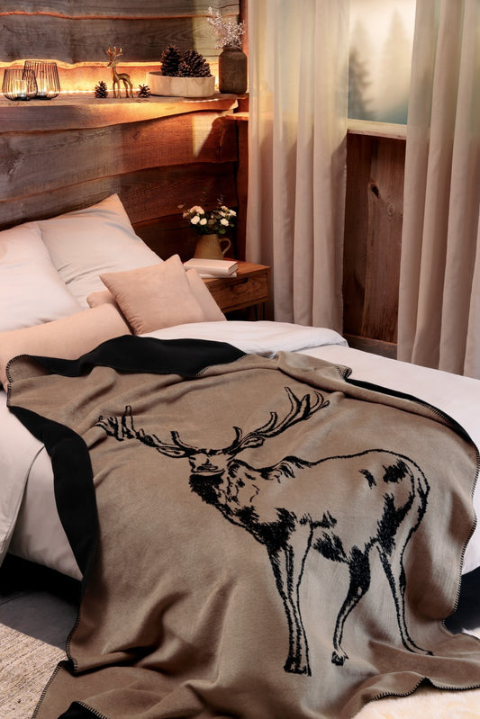 Plaid Chaud Bi-Face en Coton Cerf 150x200 cm - Biederlack