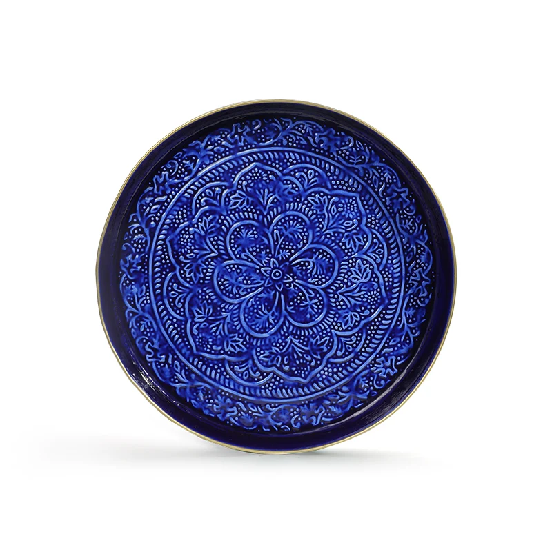 Plateau Berbère en Métal Peint Vert Olive ou Majorelle D.60 cm - Bazardeluxe
