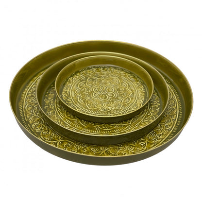 Plateau Berbère en Métal Peint Vert Olive ou Majorelle D.60 cm - Bazardeluxe