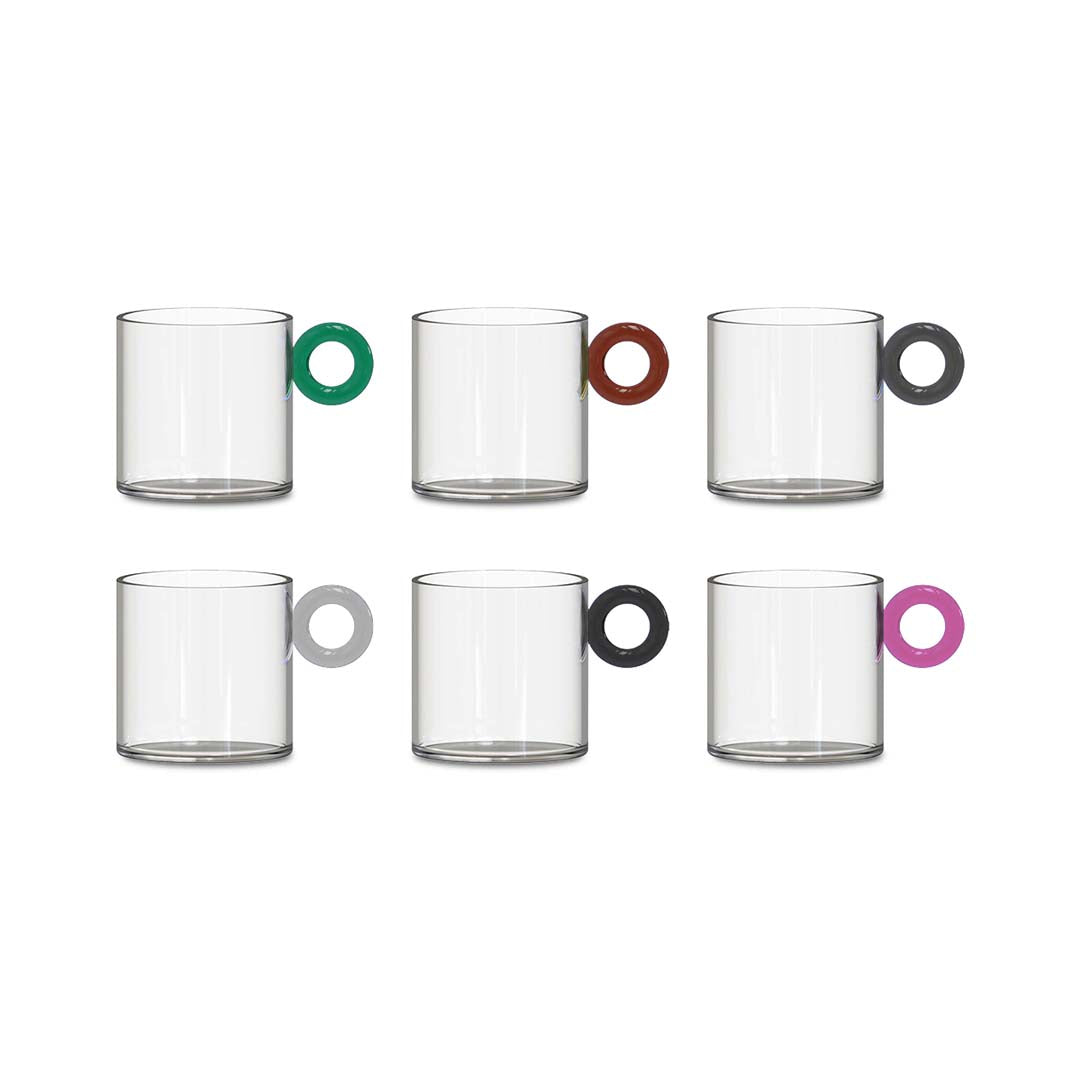 Lot de 6 Tasse à Café en Verre et Anse Coloré 100 ml - WD Lifestyle