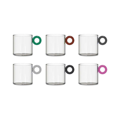 Lot de 6 Tasse à Café en Verre et Anse Coloré 100 ml - WD Lifestyle