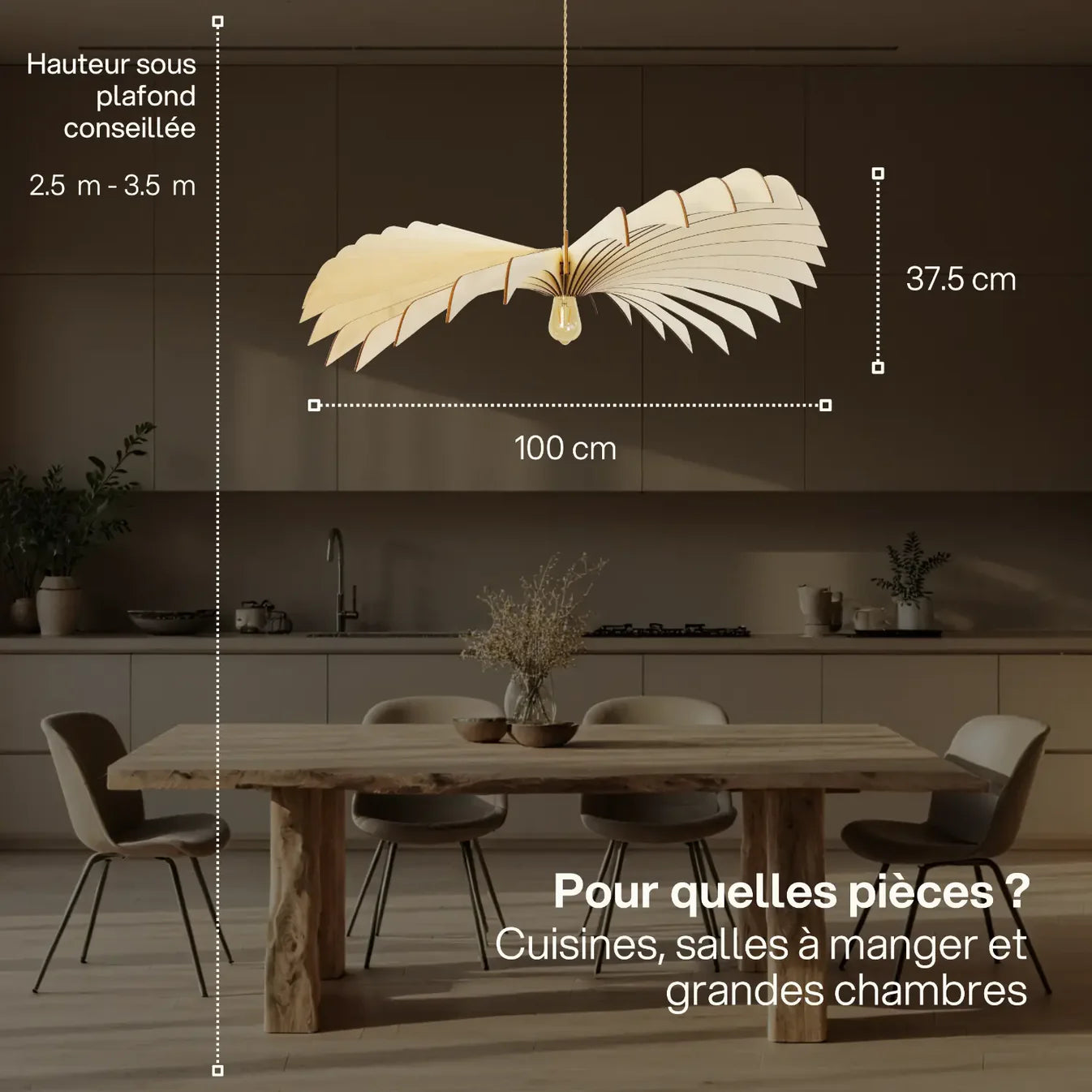 Suspension Aigle en Bois avec Ampoule Câble Ajustable - Atelier Loupiote