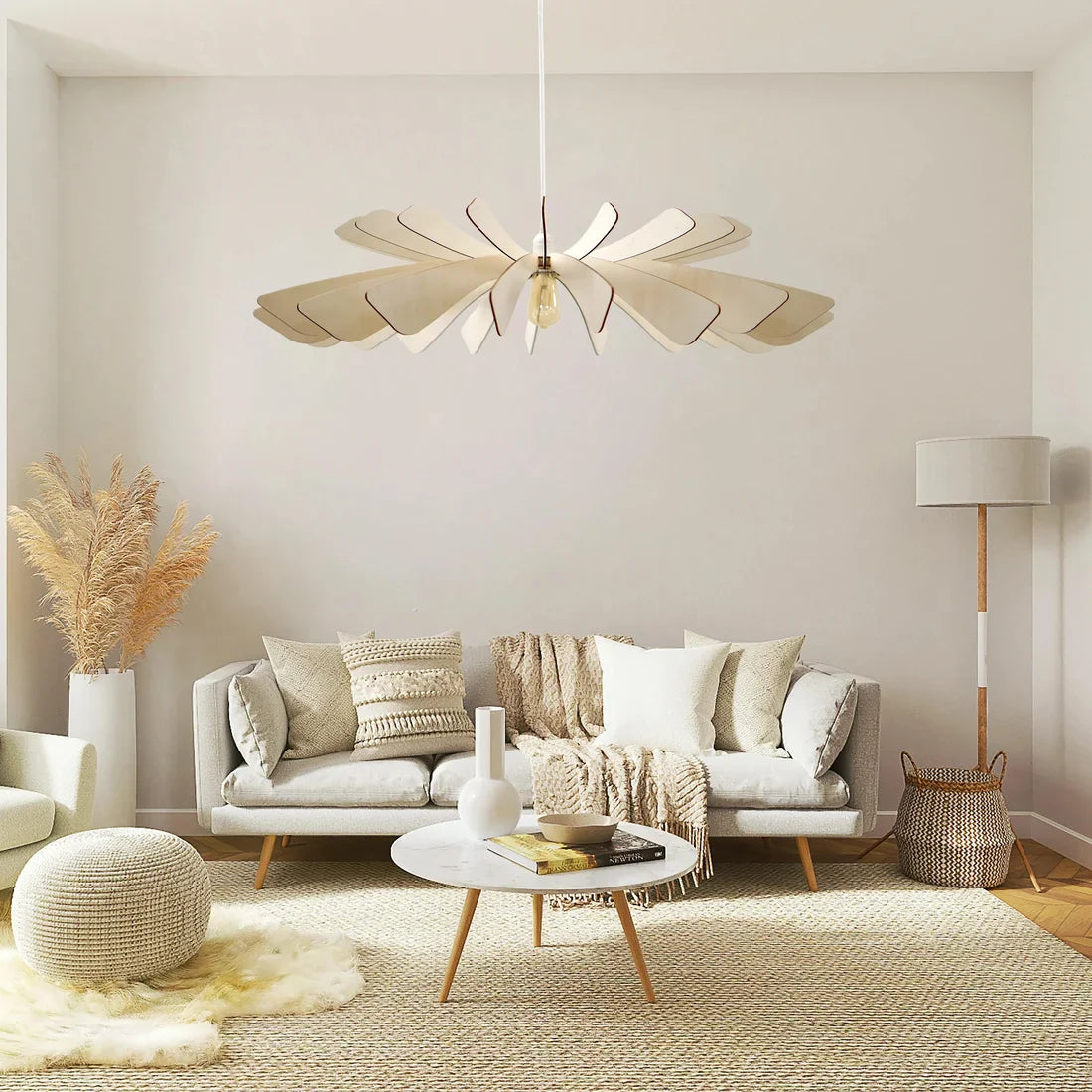 Suspension Aurora en Bois Câble Ajustable avec Ampoule - Atelier Loupiote