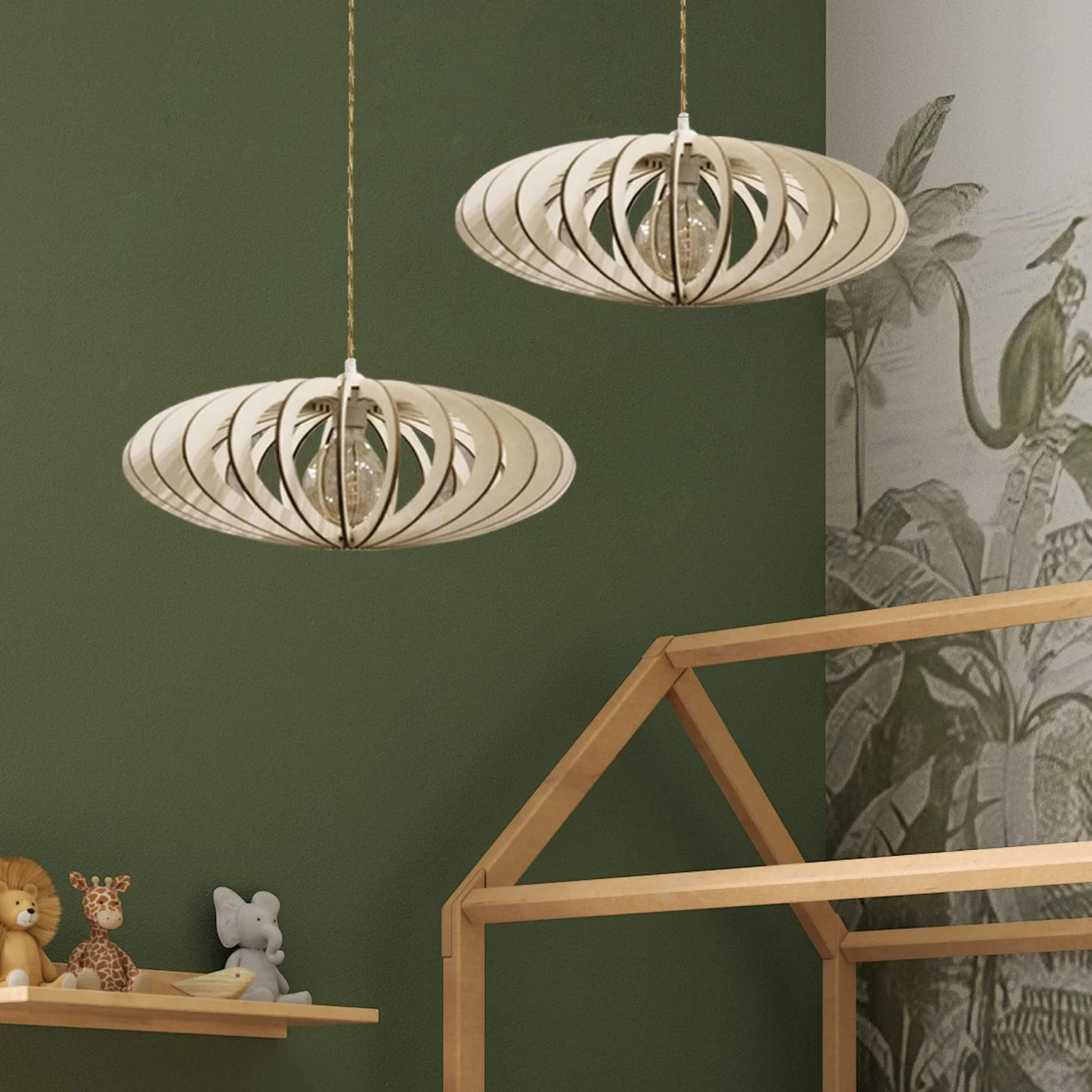 Suspension Neo en Bois Câble Ajustable avec Ampoule - Atelier Loupiote